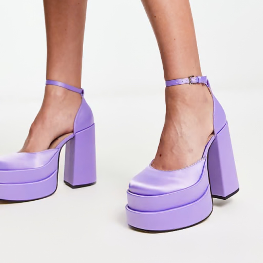 Steve Madden Charlize Purple Satin Chunky Platform Pumps Women’s Size 8